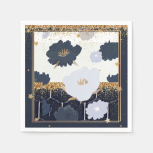 Schöne Navyblaue und goldene Blumengestaltung Serviette