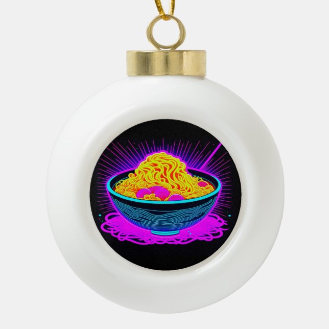 Schöne Neonschale mit Ramen Noodles Keramik Kugel-Ornament (Vorderseite)