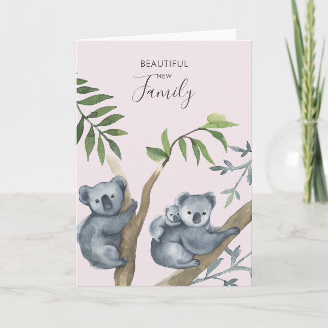 Schöne neue Familienwatercolor Koala Karte (Vorderseite)