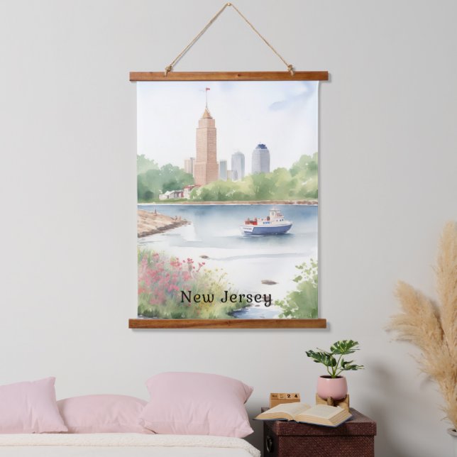 Schöne New Jersey Wasserfarben Kunst Wandteppich Mit Holzrahmen (Schlafzimmer)