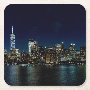 Schöne New York Skyline in der Nacht Rechteckiger Pappuntersetzer
