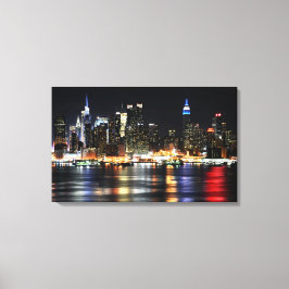 Schöne New Yorker Nachtlichter, die den Fluss refl Leinwanddruck