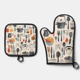Schöne Niedliche Aquarellküche Geschirr Ofenhandschuh & Topflappen-Set