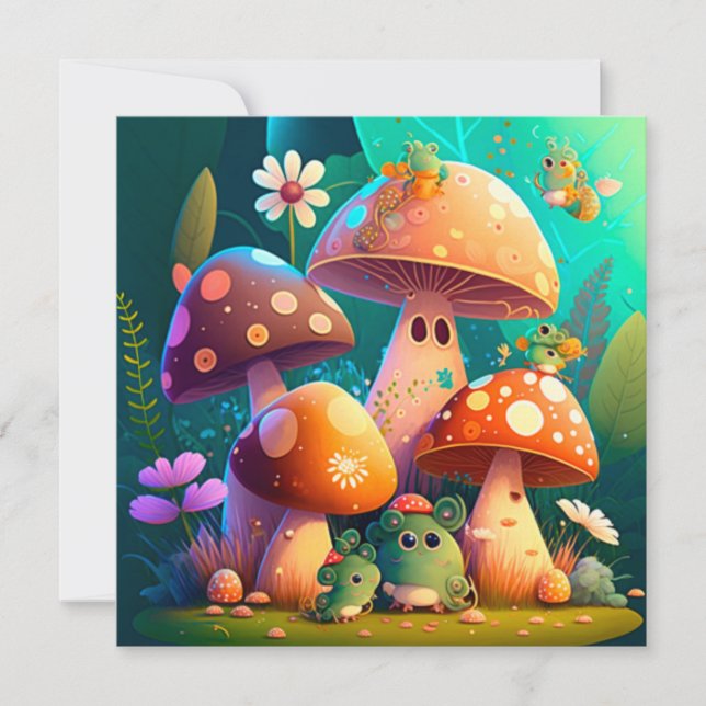 Schöne niedliche Babypilze Einladung (Vorderseite)
