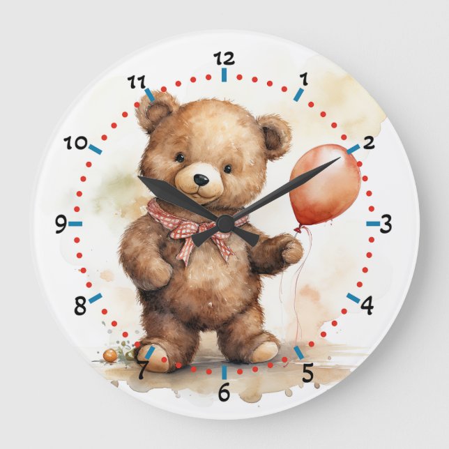 Schöne niedliche Bärenuhr für Kinderzimmer Große Wanduhr (Vorderseite)