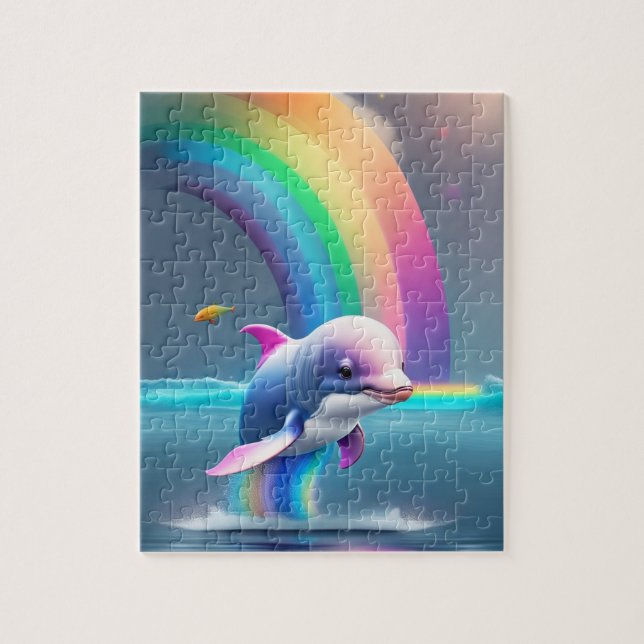 Schöne Niedliche Dolphin mit Regenbogen (Vertikal)