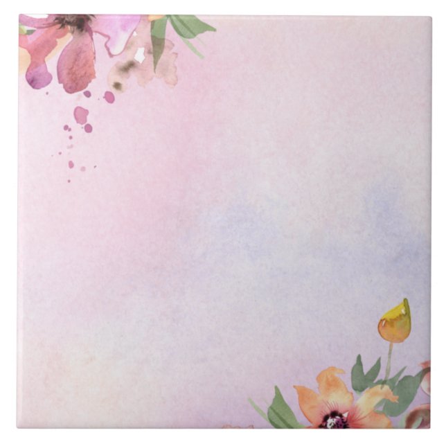 Schöne niedliche florale Aquarell elegant lila Fliese (Vorderseite)