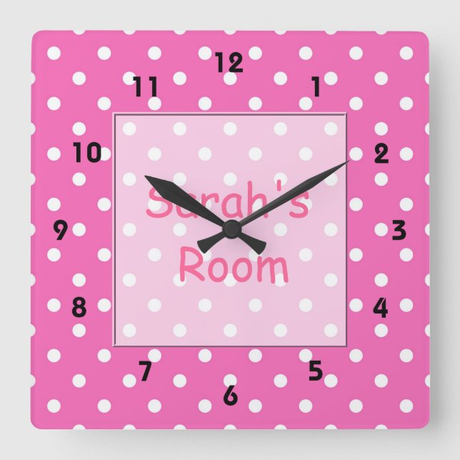 Schöne, niedliche, individuelle Pink-Polka-Punkte Quadratische Wanduhr (Vorderseite)