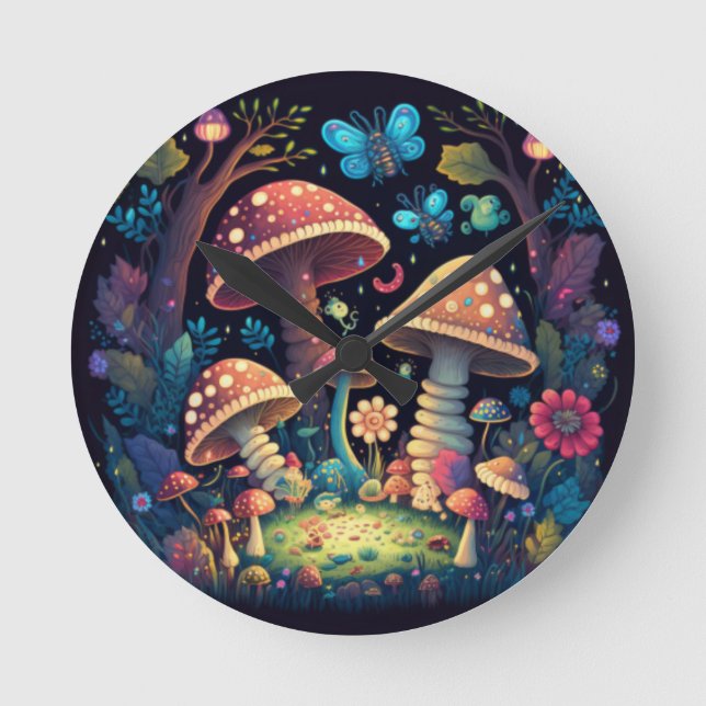 Schöne niedliche Zauberpilze Runde Wanduhr (Vorderseite)