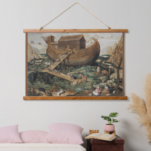 Schöne Noah's Ark detaillierte Ölgemälde Repro Wandteppich Mit Holzrahmen