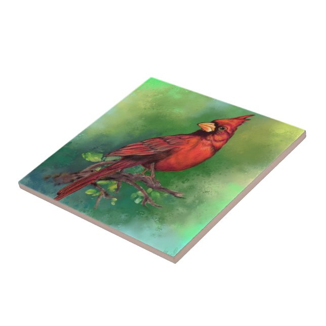 Schöne Northern Red Kardinal Bird Malerei Art  Fliese (Seite)