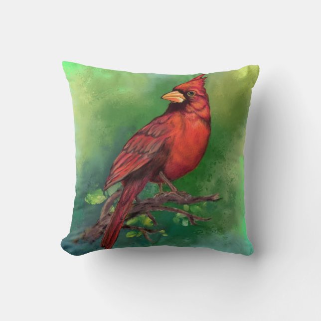 Schöne Northern Red Kardinal Bird Malerei Art  Kissen (Vorderseite)