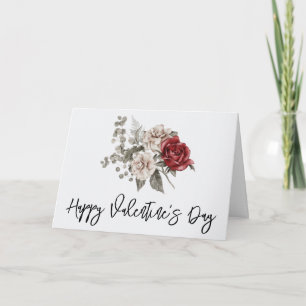 Schöne Off-White & Rote Rosen Floral Valentine's Karte