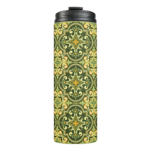 💚💛 Schöne Oliven- und Gelb Azulejos Thermosbecher