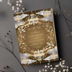 Schöne Opulent Gold und Kristalle Save the Date Einladung