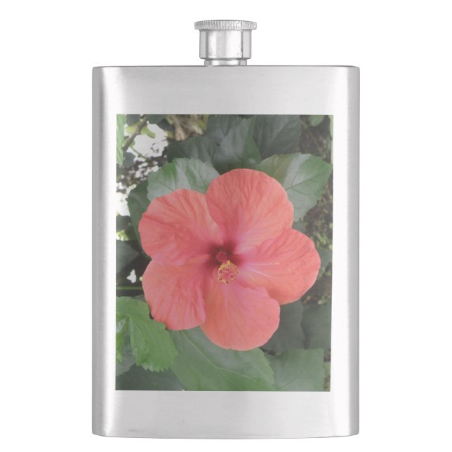 Schöne Orange Hibiskus Blume Flasche Flachmann (Vorderseite)