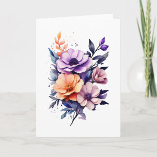 Schöne Orange Lila Beige Blumen Leer  Karte