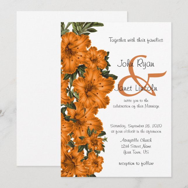 Schöne Orange Lily Blume Hochzeit Einladungen (Vorne/Hinten)