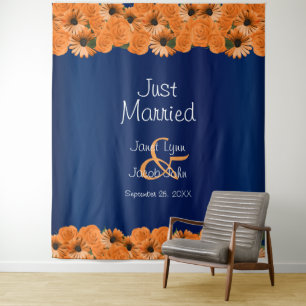 Schöne Orange Rose und Marineblau Wandteppich