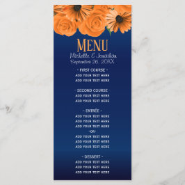 Schöne Orange Rose und Navy Blue Wedding Menükarte