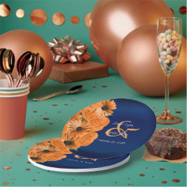 Schöne Orange Rose und Navy Blue Wedding Pappteller