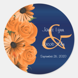 Schöne Orange Rose und Navy Blue Wedding Runder Aufkleber