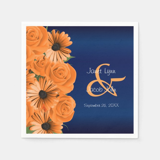 Schöne Orange Rose und Navy Blue Wedding Serviette (Vorderseite)