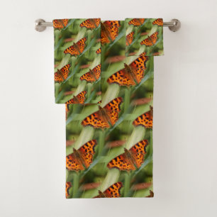 Schöne Orange Satyr Comma Butterflies Badhandtuch Set