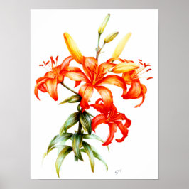 Schöne Orangenlippen, Bleistift und Aquarellkunst Poster
