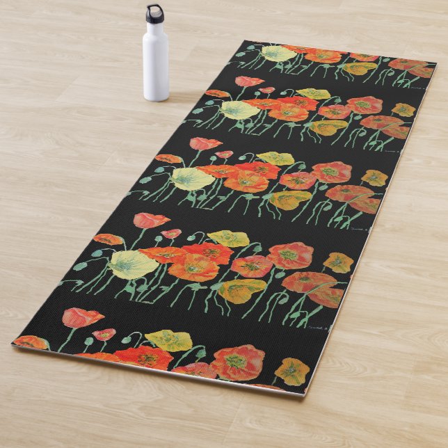 Schöne Orangenrot-gelber Mohn Flora Yoga Mat Yogamatte (Beispiel)