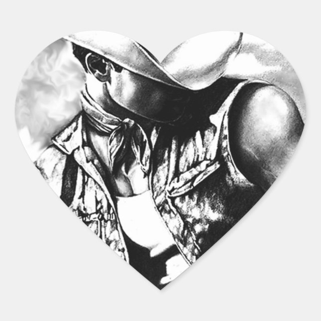 Schöne originelle Kunst Zeichn eines Cowboy Herz-Aufkleber (Vorderseite)