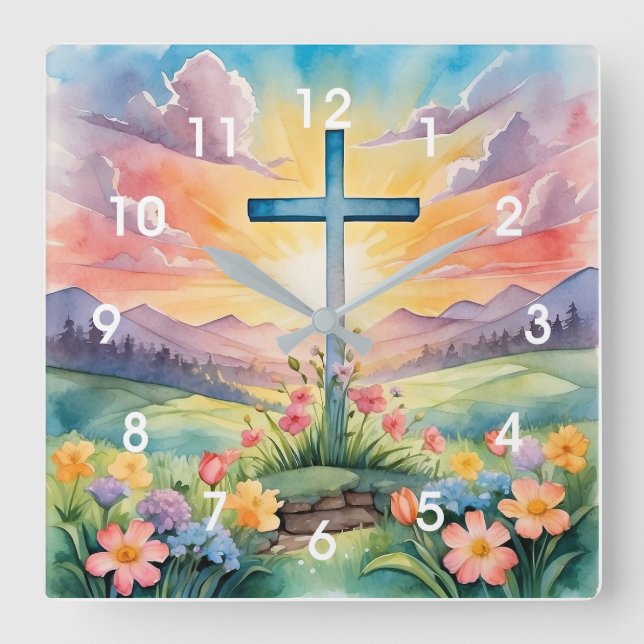 Schöne Osterfarben Kunst, Dichtung und Musik Quadratische Wanduhr (Vorderseite)