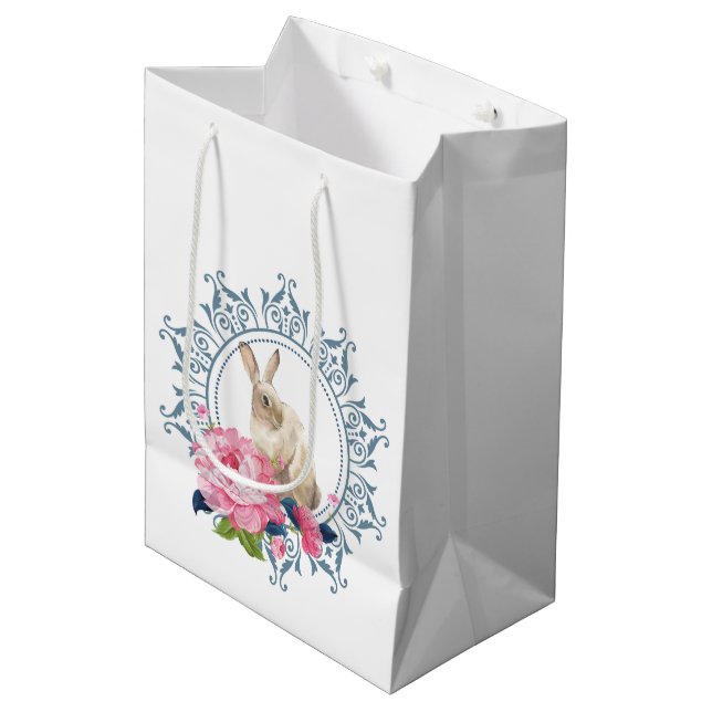 Schöne Osterkaninchen Mittlere Geschenktüte (Vorderseite Schrägansicht)