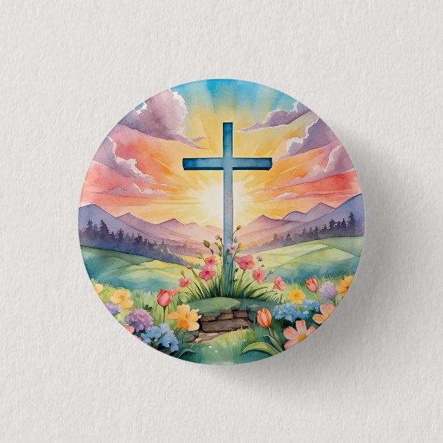 Schöne Ostern-Aquarell-Kunst Button (Vorderseite)