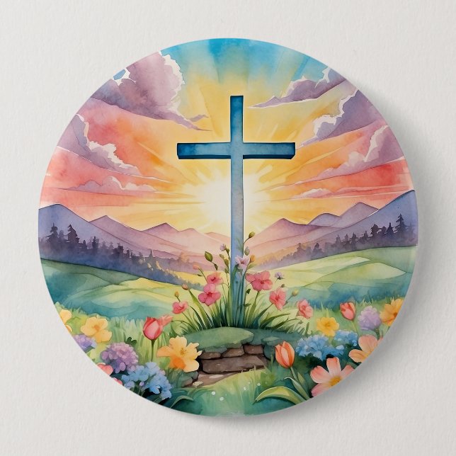 Schöne Ostern-Aquarell-Kunst Button (Vorderseite)