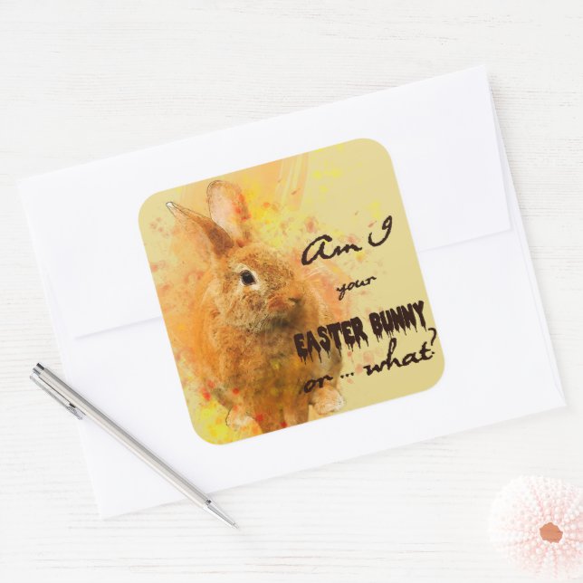 Schöne Ostern Bunny Wine Quadratischer Aufkleber (Umschlag)