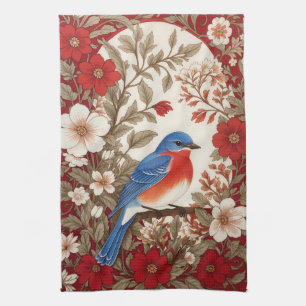 Schöne Östliche Blaumeise Rote Flora Geschirrtuch