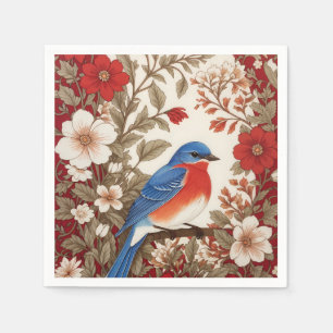 Schöne Östliche Blaumeise Rote Floral Serviette