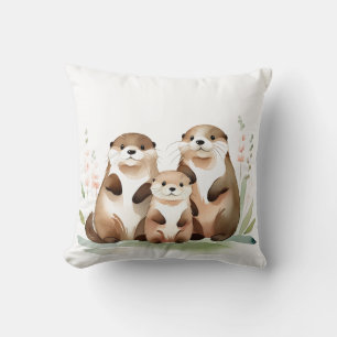 Schöne Otter-Familie mit Blume Kissen