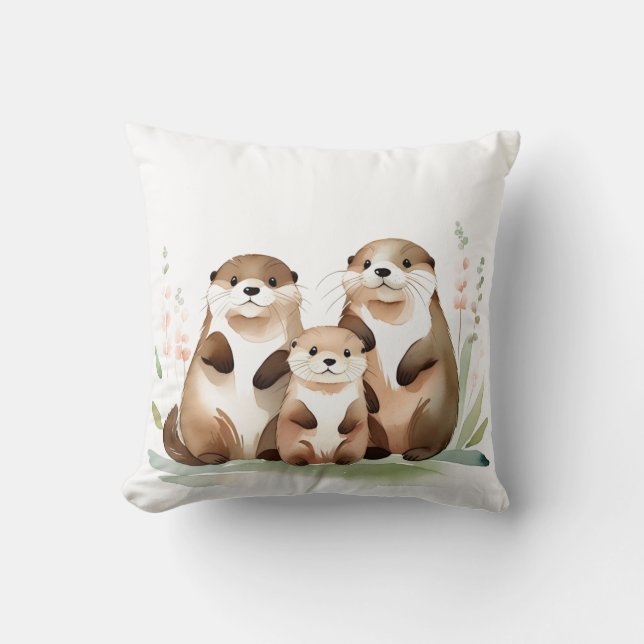 Schöne Otter-Familie mit Blume Kissen (Vorderseite)
