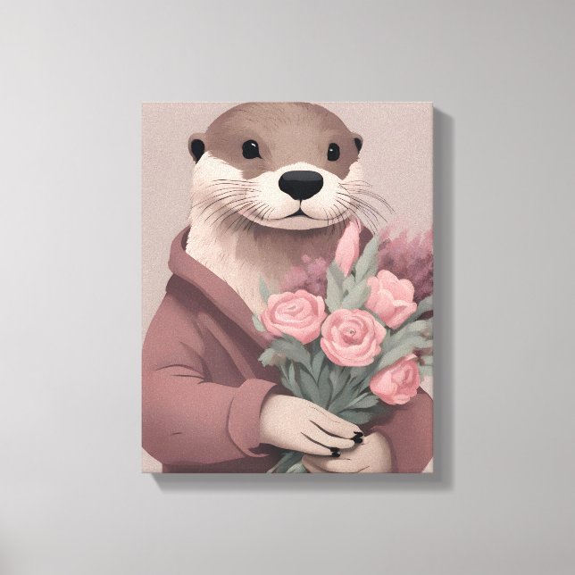 Schöne Otter mit Blume Leinwanddruck (Vorderseite)