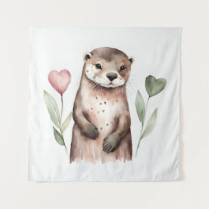 Schöne Otter mit Herz-Pflanze Wandteppich