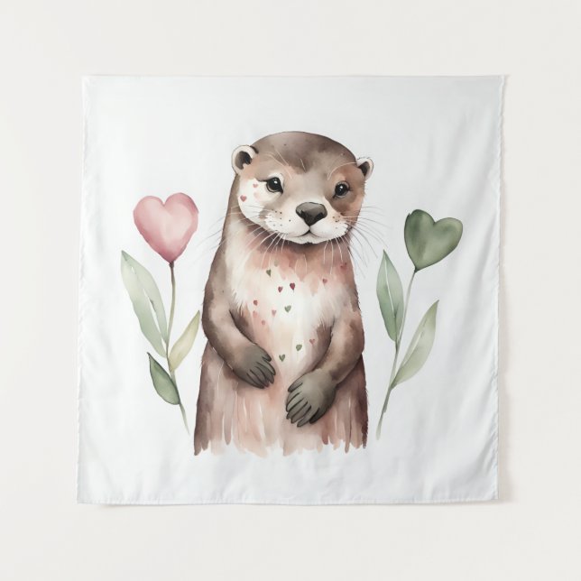 Schöne Otter mit Herz-Pflanze Wandteppich (Vorderseite)