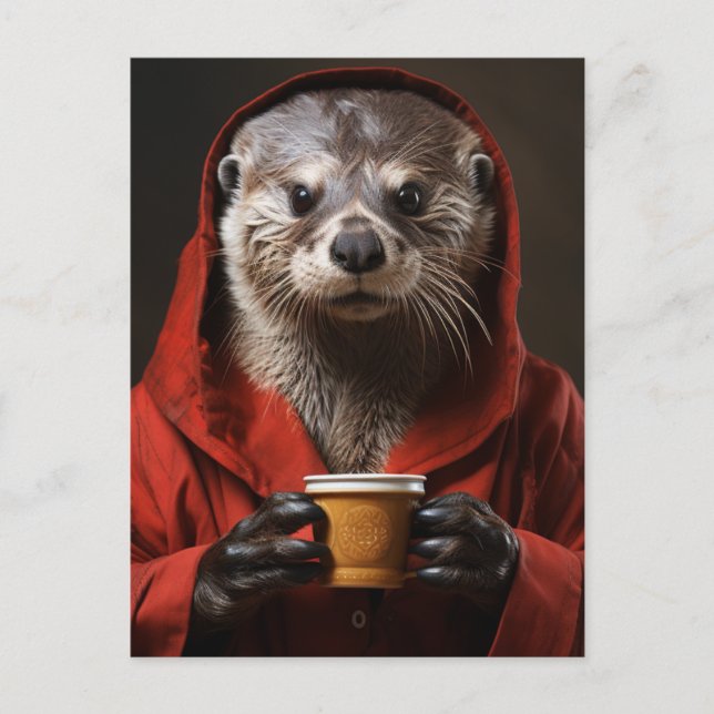 Schöne Otter mit Kaffee Postkarte (Vorderseite)