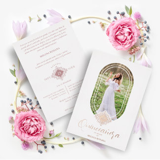 Schöne Ovale Rose Golden Spanish Quinceñera Folieneinladung