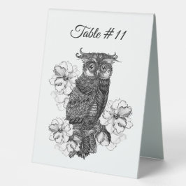 Schöne Owl- und Orchideen-Tischnummer Tischaufsteller