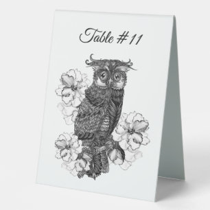 Schöne Owl- und Orchideen-Tischnummer Tischaufsteller