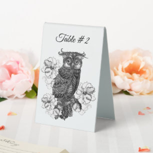 Schöne Owl- und Orchideen-Tischnummer Tischaufsteller
