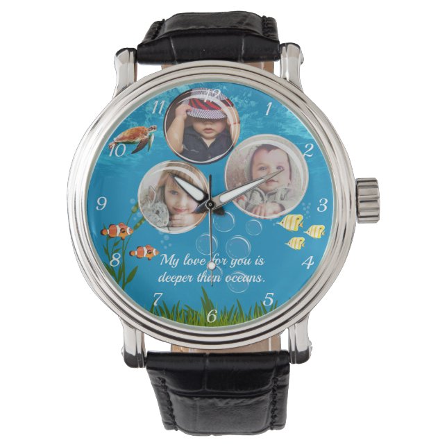 Schöne Ozean Blauer tropischer Fisch Unterwasser Armbanduhr (Vorderseite)