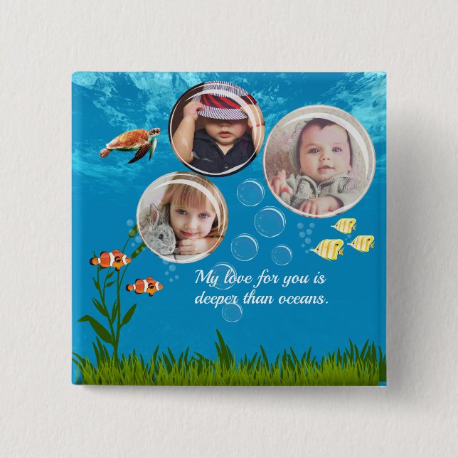 Schöne Ozean Blauer tropischer Fisch Unterwasser Button (Vorderseite)